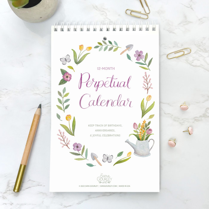 Watercolor Perpetual Calendar | Botanical Birthday Calendar | Hand Painted Illustrations  | Free Shipping