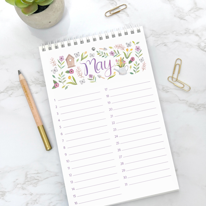 Watercolor Perpetual Calendar | Botanical Birthday Calendar | Hand Painted Illustrations  | Free Shipping