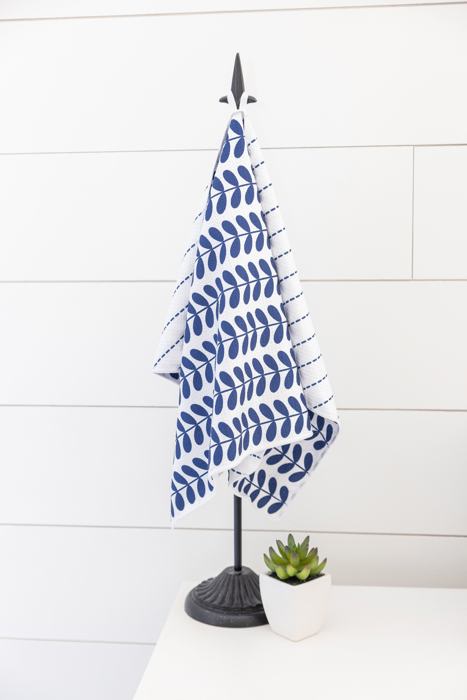 Navy Leaf Waffle Hand Towel