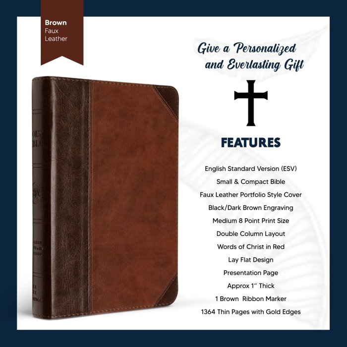 Custom ESV Dark Brown Compact Size Personalized Holy Bible Medium Print