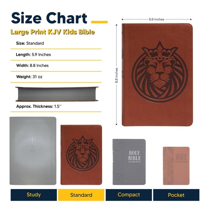Custom KJV Brown Standard Size Kids Personalized Holy Bible Large Print | Royal Lion