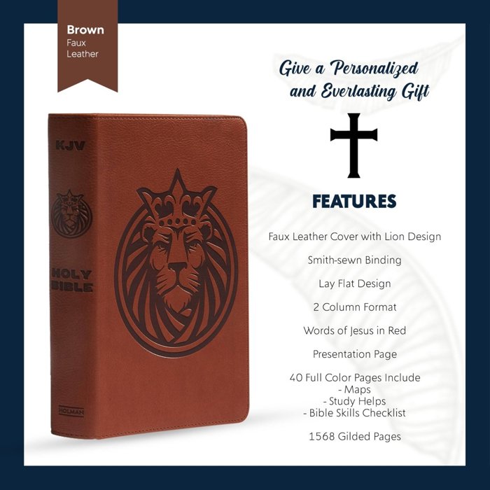 Custom KJV Brown Standard Size Kids Personalized Holy Bible Large Print | Royal Lion
