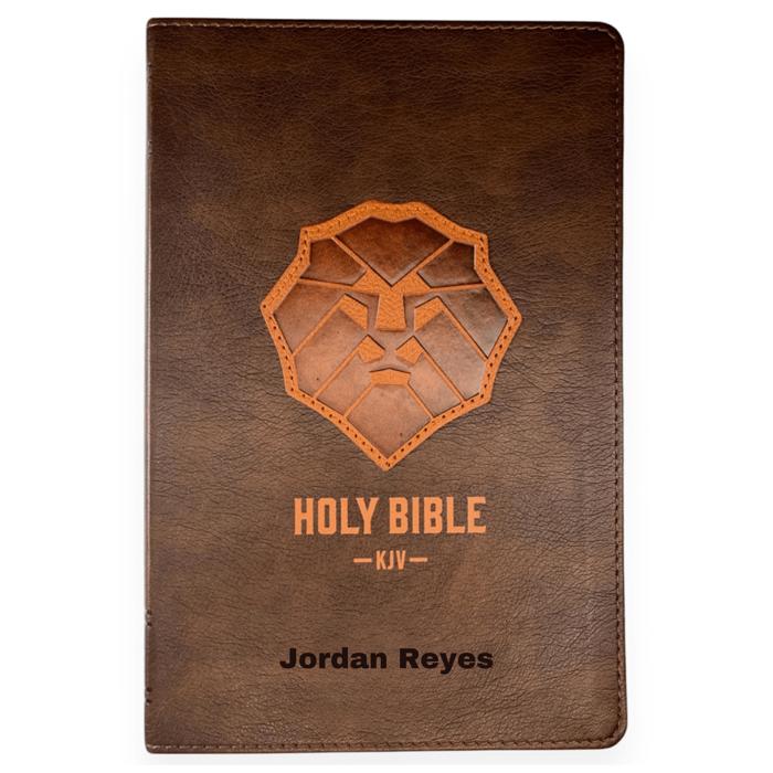 Custom KJV Brown Standard Kids Personalized Holy Bible Large Print  | Lion