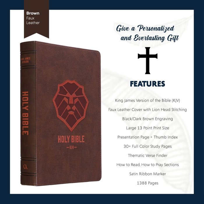 Custom KJV Brown Standard Kids Personalized Holy Bible Large Print  | Lion