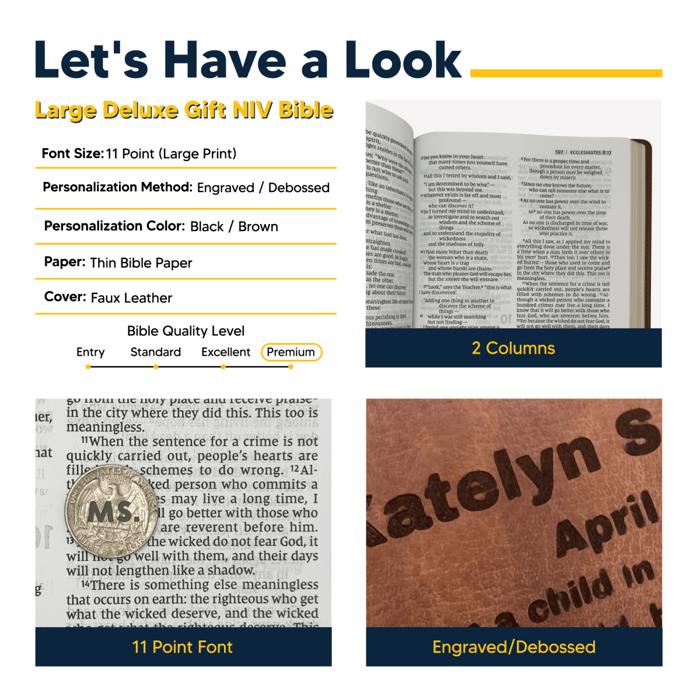 Custom NIV Brown Standard Size Thinline Personalized Holy Bible Large Print