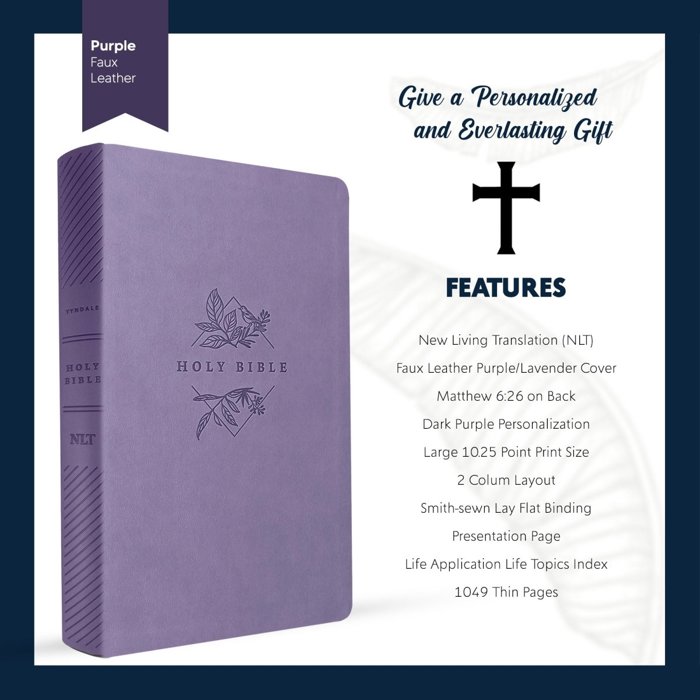 Custom NLT Lavender Standard Size Thinline Personalized Holy Bible Large Print