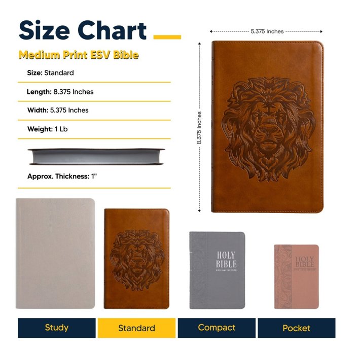Custom ESV Dark Brown Standard Size Personalized  Holy Bible Medium Print | Royal Lion