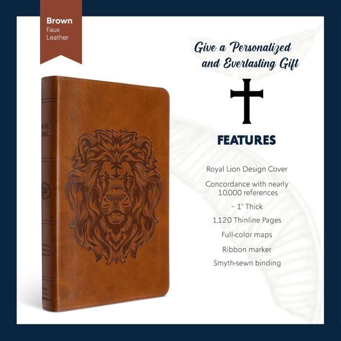 Custom ESV Dark Brown Standard Size Personalized  Holy Bible Medium Print | Royal Lion