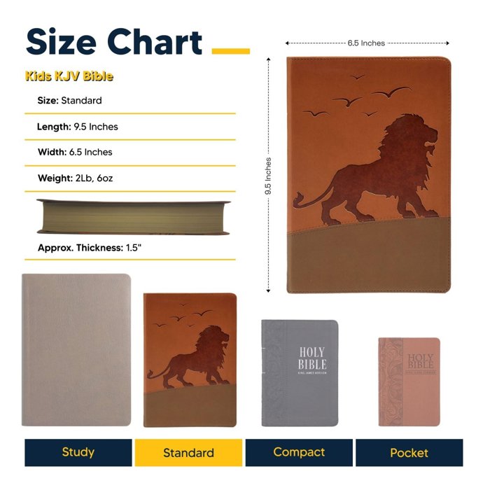 Custom KJV Brown Standard Size Kids Personalized Holy Bible Medium Print | Regal Lion