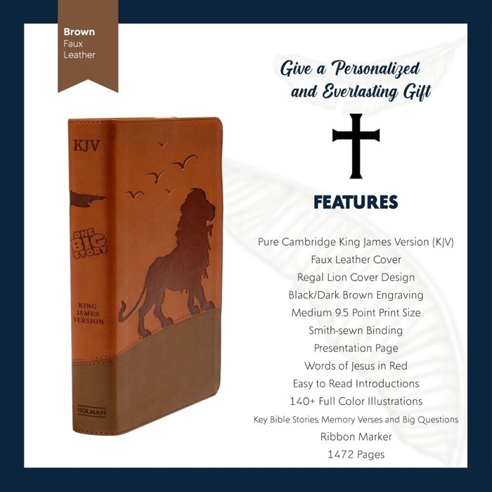 Custom KJV Brown Standard Size Kids Personalized Holy Bible Medium Print | Regal Lion