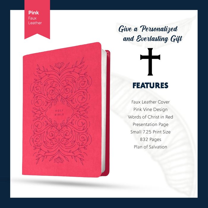 Custom NLT Pink Standard Size Personalized Holy Bible Medium Print | Vine
