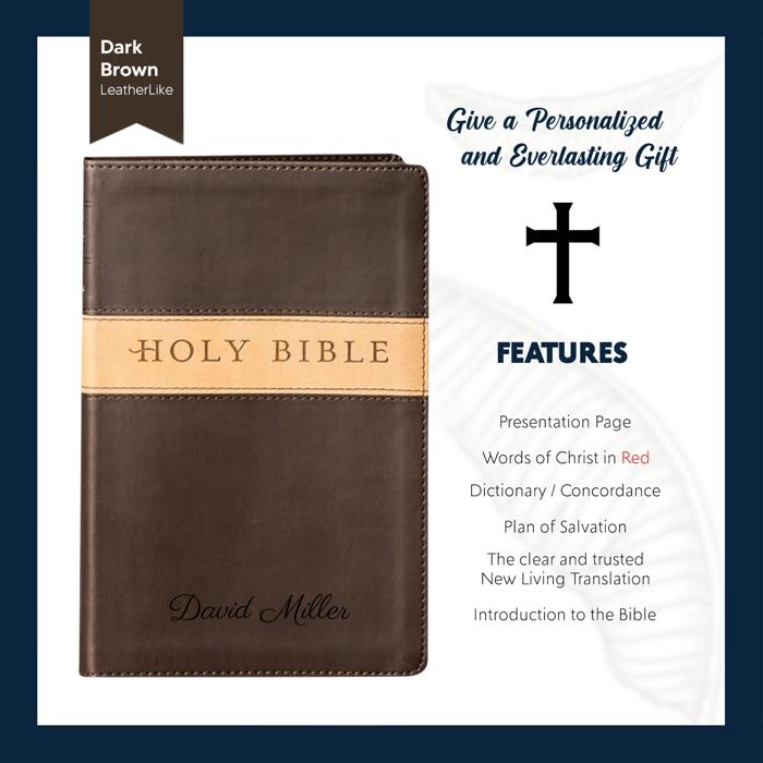 Custom NLT Brown Tan Standard Size Personalized Holy Bible Small Print