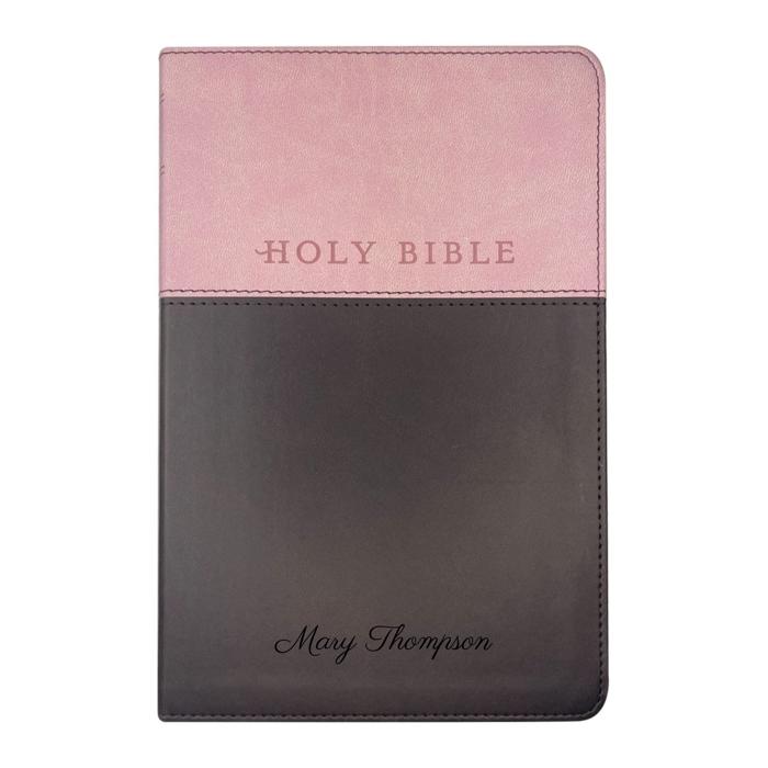 Custom NLT Pink-Brown Standard Size Personalized Holy Bible Small Print