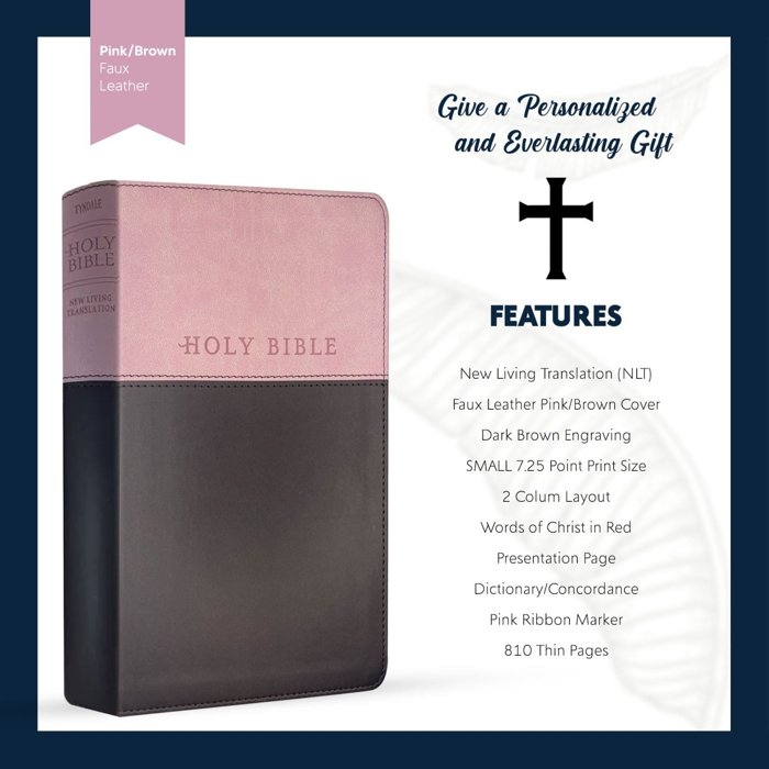Custom NLT Pink-Brown Standard Size Personalized Holy Bible Small Print