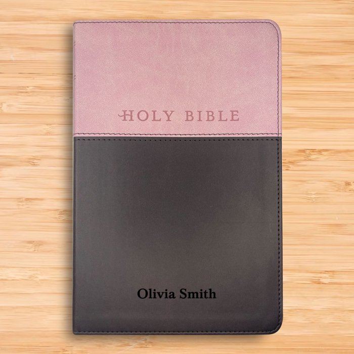Custom NLT Pink-Brown Standard Size Personalized Holy Bible Small Print