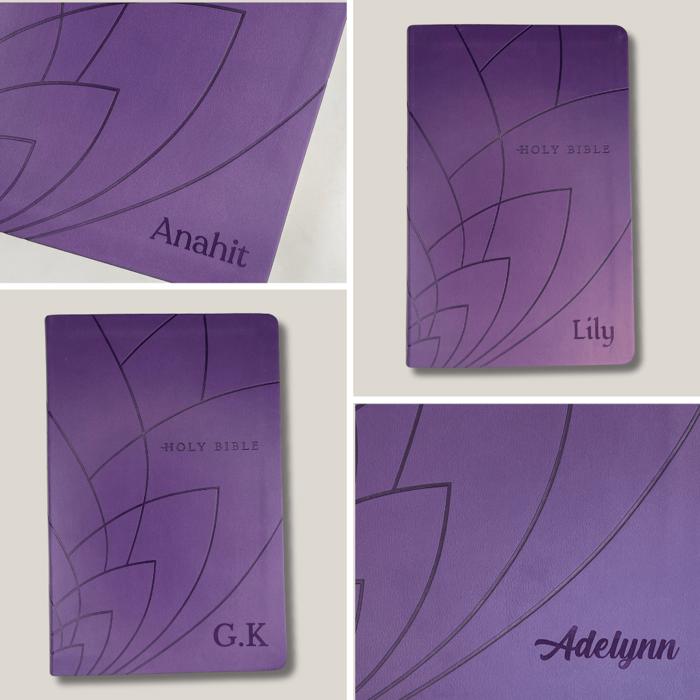 Custom NLT Dark Purple Standard Size Personalized Holy Bible Small Print | Petal