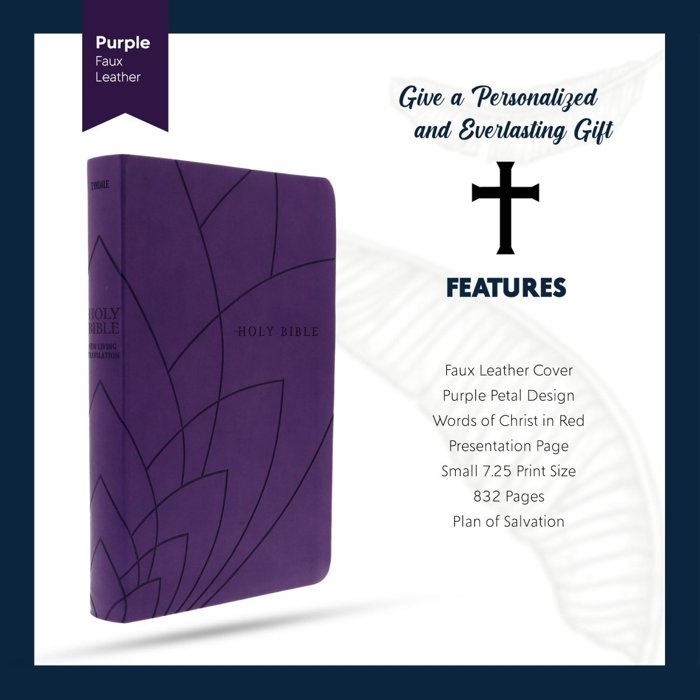 Custom NLT Dark Purple Standard Size Personalized Holy Bible Small Print | Petal