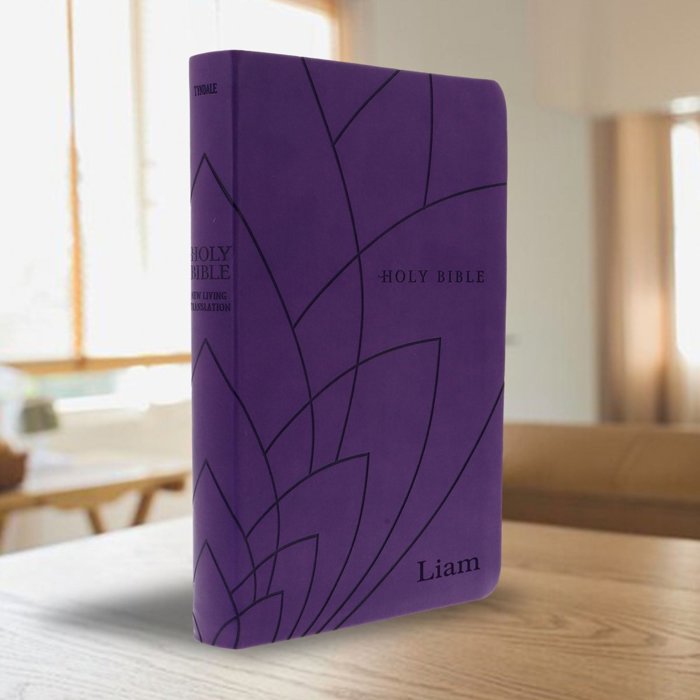 Custom NLT Dark Purple Standard Size Personalized Holy Bible Small Print | Petal
