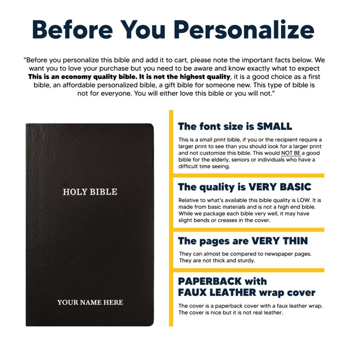 Custom KJV Black Standard Size Personalized Holy Bible Small Print