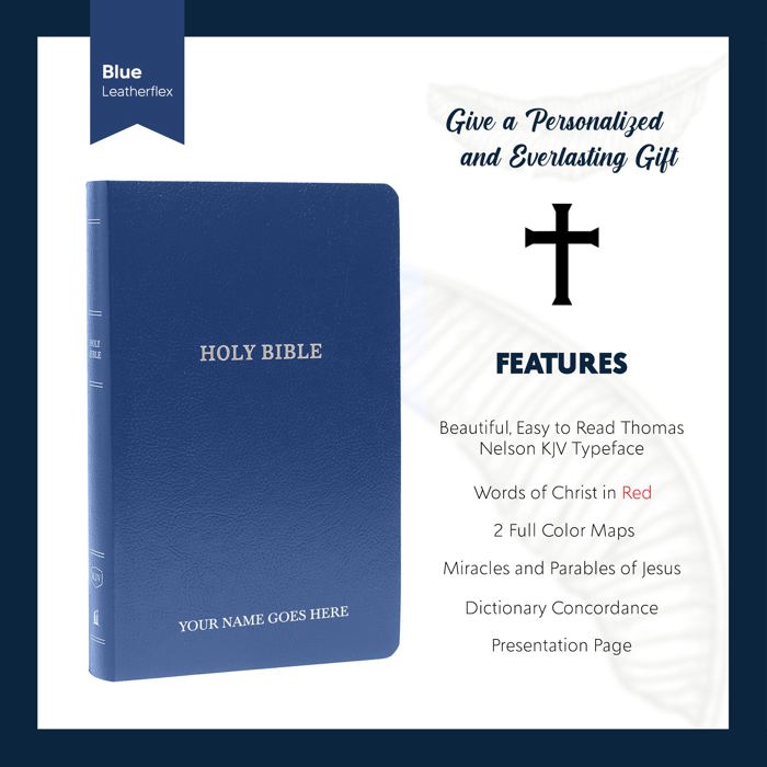 Custom KJV Blue Standard Size Personalized Holy Bible Small Print