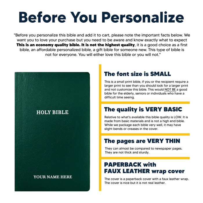 Custom KJV Green Standard Size Personalized Holy Bible Small Print