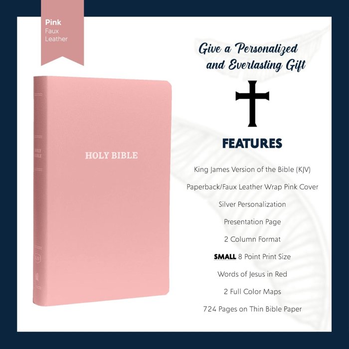 Custom KJV Pink Standard Size Personalized Holy Bible Small Print