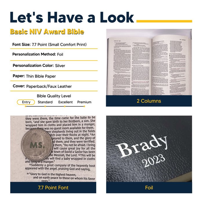 Custom NIV Black Standard Size Personalized Holy Bible Small Print