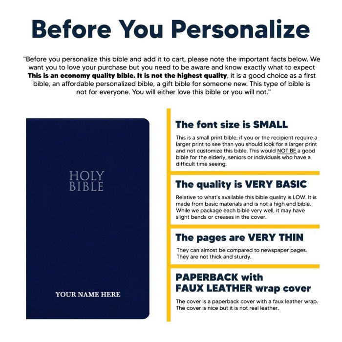 Custom NIV Blue Standard Size Personalized Holy Bible Small Print