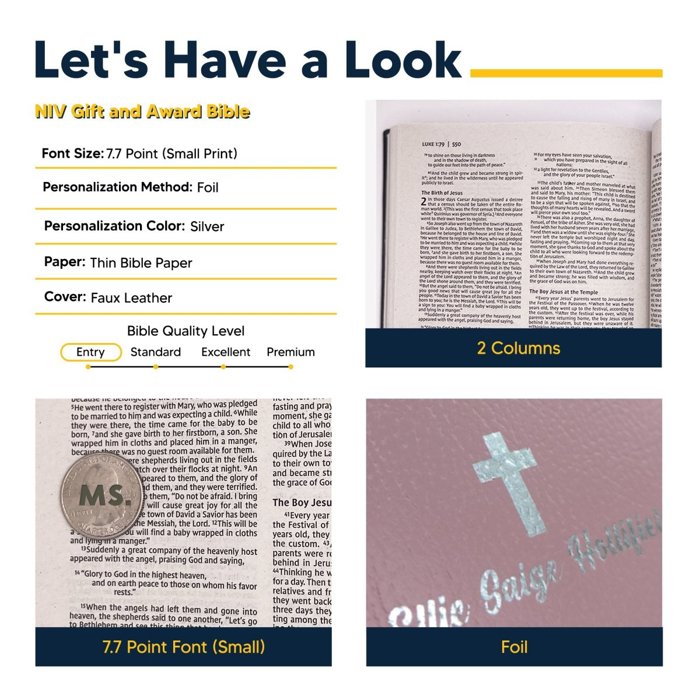 Custom NIV Pink Standard Size Personalized Holy Bible Small Print