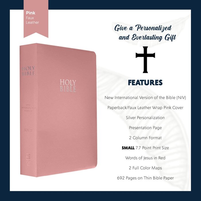 Custom NIV Pink Standard Size Personalized Holy Bible Small Print