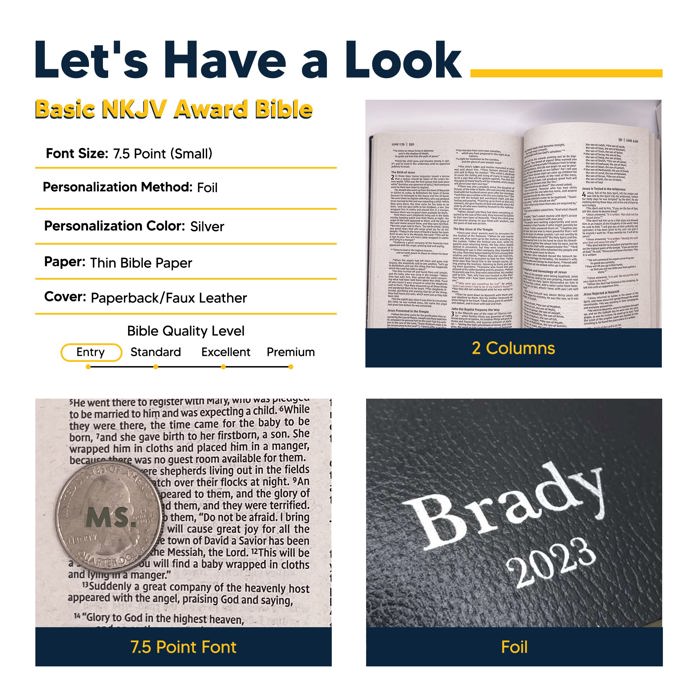Custom NKJV Black Standard Size Personalized Holy Bible Small Print