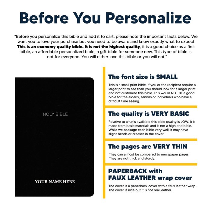 Custom NKJV Black Standard Size Personalized Holy Bible Small Print