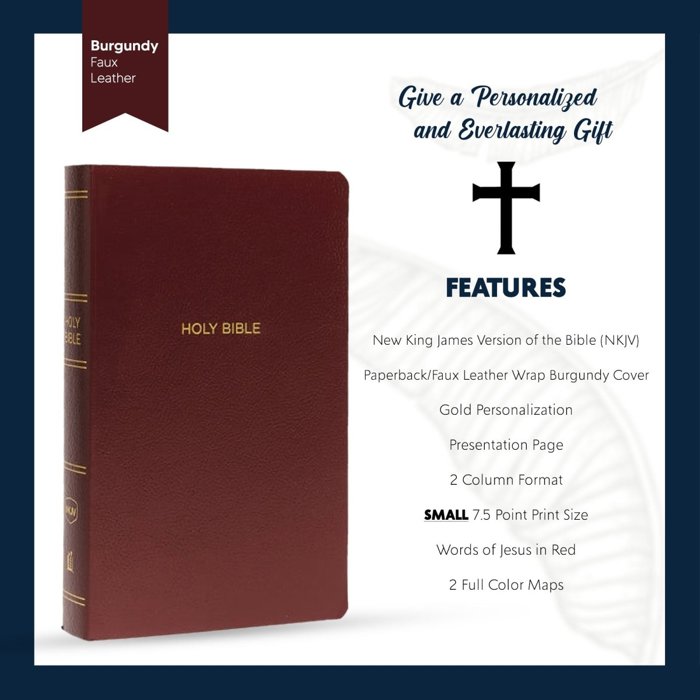 Custom NKJV Burgundy Standard Size Personalized Holy Bible Small Print