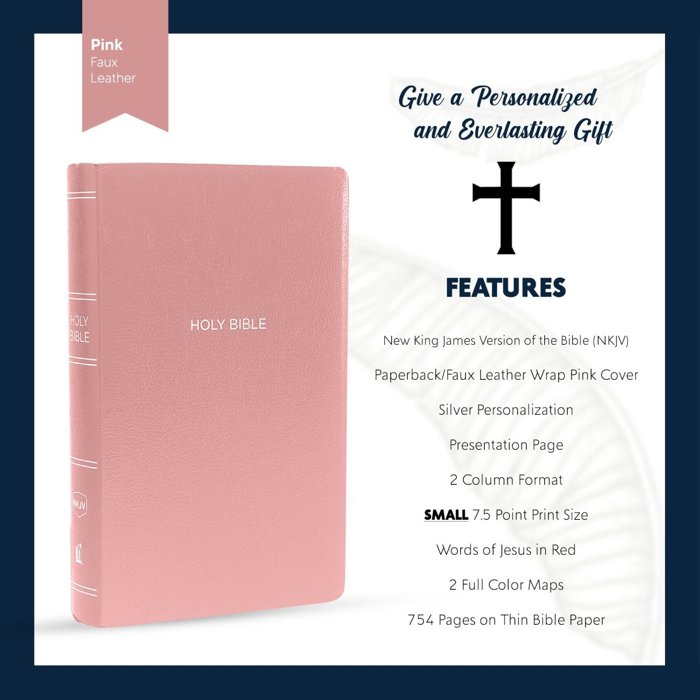 Custom NKJV Pink Standard Size Personalized Holy Bible Small Print