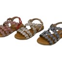  Little Girls Open Toe Sandals With Rhinestone Flower Accents Buckle Up Straps