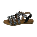 Black 11 Little Kid Little Girls Open Toe Sandals With Rhinestone Flower Accents Buckle Up Straps