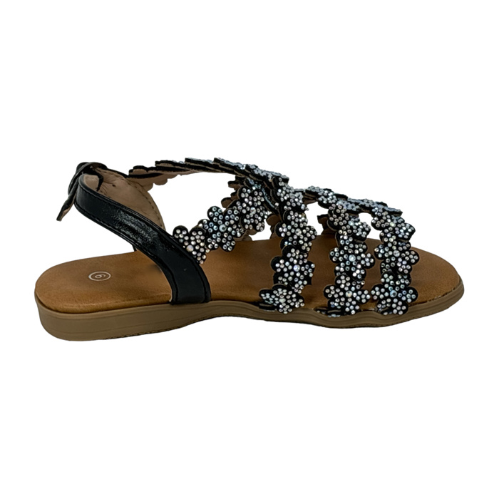 Little Girls Open Toe Sandals With Rhinestone Flower Accents Buckle Up Straps