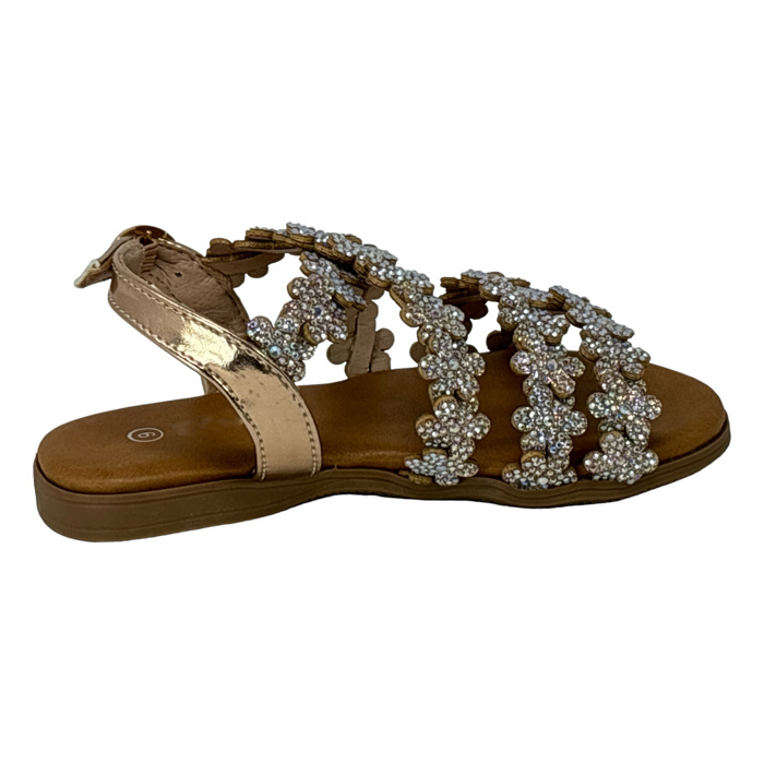 Little Girls Open Toe Sandals With Rhinestone Flower Accents Buckle Up Straps