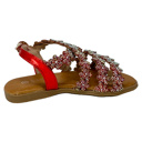 Red 12 Little Kid Little Girls Open Toe Sandals With Rhinestone Flower Accents Buckle Up Straps