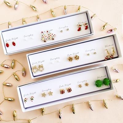Boxed Christmas Earrings Set | Gift Ready Holiday Stud Sets | Dainty Santa Jewelry | Reindeer Earrings