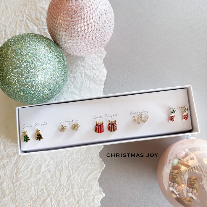 Boxed Christmas Earrings Set | Gift Ready Holiday Stud Sets | Dainty Santa Jewelry | Reindeer Earrings