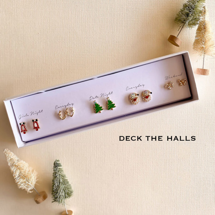 Boxed Christmas Earrings Set | Gift Ready Holiday Stud Sets | Dainty Santa Jewelry | Reindeer Earrings