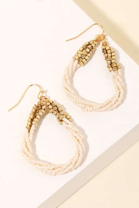 Raven Seed Beaded Twist Teardrop Earrings | Neutral Beige Accessories | Women's Earrings | Trendy Jewelry