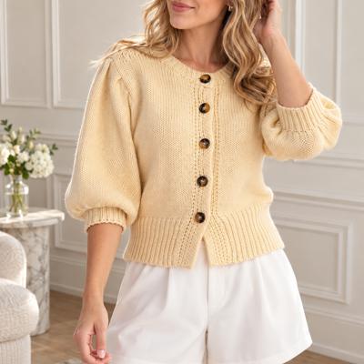 Kirsten Short Puff Sleeve Button Down Sweater | Butter Yellow Top | Cardigan | New Summer Arrival