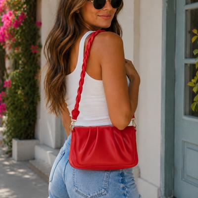 Aimee Crossbody | Red Purse | Foldover Flap | Magnetic Snap | Braided Shoulder Strap
