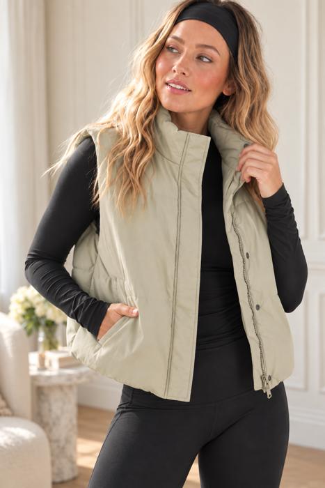 Chloe Puffer Vest | Sage Zip-Up Winter Women's Vest | Layering Vest | Warm Casual Athleisurewear