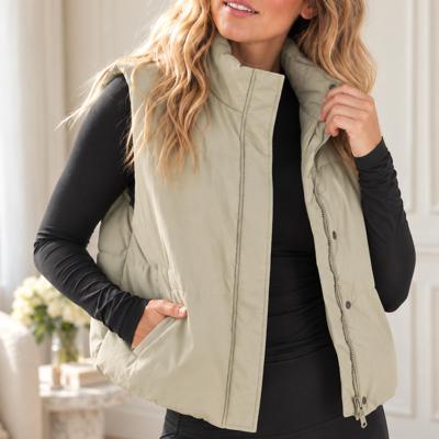 Chloe Puffer Vest | Sage Zip-Up Winter Women's Vest | Layering Vest | Warm Casual Athleisurewear
