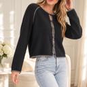  Leia Contrast Blanket Stitch Sweater Cardigan | Women's Black Soft Warm Knit Button-Up Top | Fall and Winter Fashion
