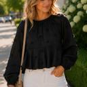  Maggie Tiered Mesh Blouse | Black Women's Top | Holiday Style | Textured Florals | Flowy Peplum | Lightweight