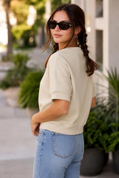 Harper French Terry Top | Summer New Arrival | Women's Cropped Short Sleeve Comfort Shirt | Casual Athleisurewear | Neutral Style